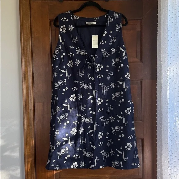 Abercrombie & Fitch Linen-Blend Tie-Front Mini Dress in Navy Patten 🍷🍝🍅 - Picture 9 of 13